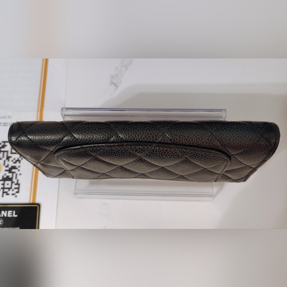 EUC CHANEL Long Wallet - Black Quilted Caviar Leather Flap w/SHW - Picture 7 of 15